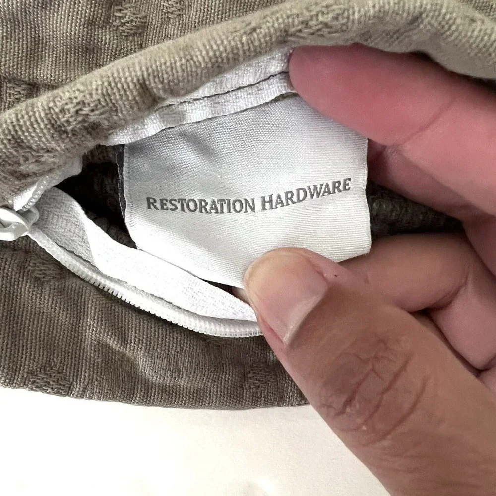 Restoration Hardware Single Pillow Cover Grey-Green Textured 100% Cotton Zip